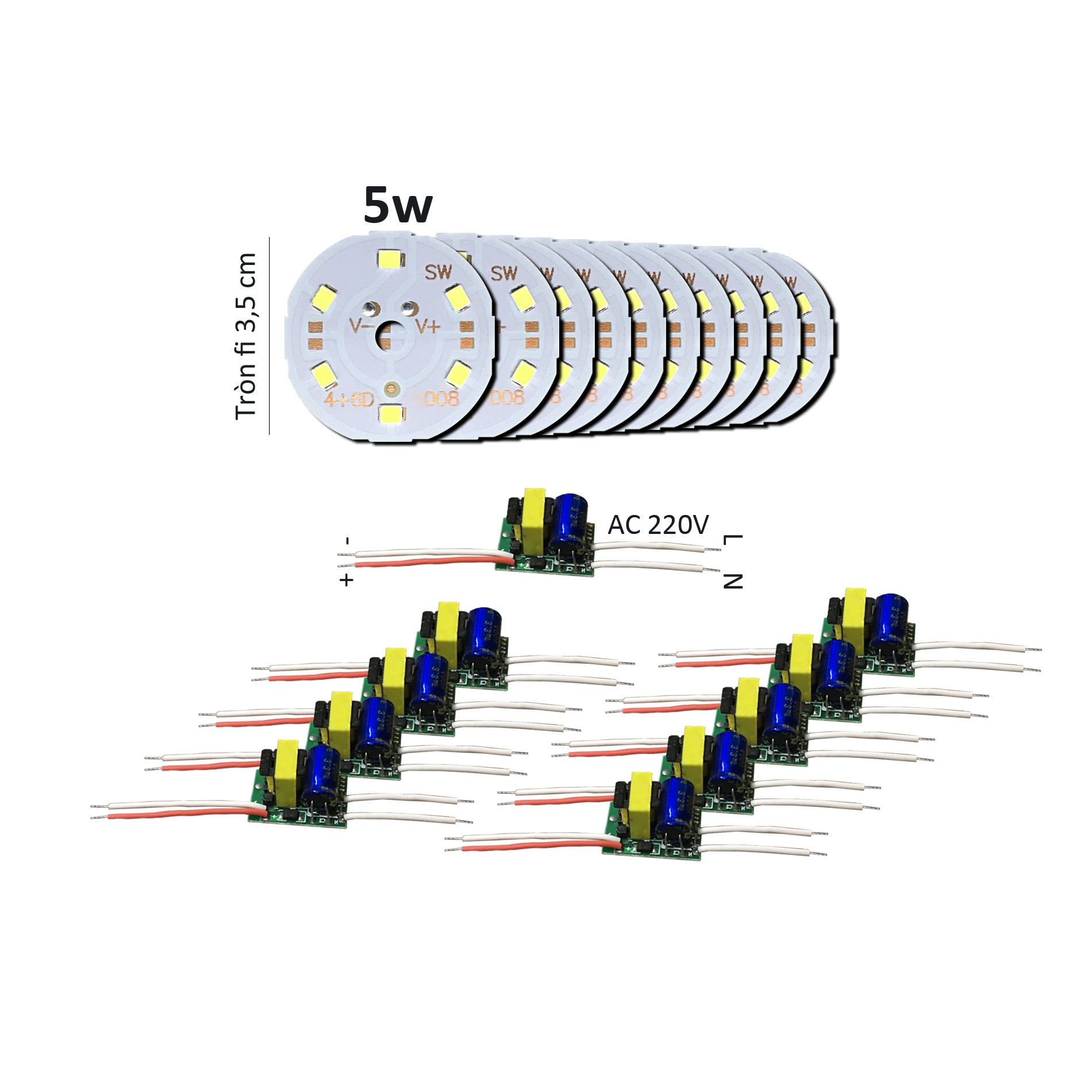 10 Bảng bo vỉ mạch Led 5w siêu sáng 6 mắt chip Led 2835 kèm nguồn driver AC220V Posson MLB5x