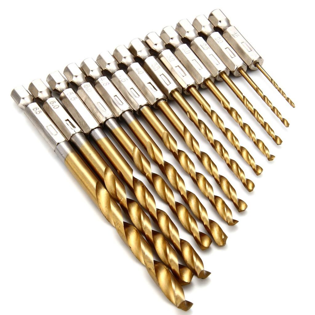 13Pcs High Speed Drill Bit Set HSS Steel Hex Shank 1.5-6.5mm Random Color