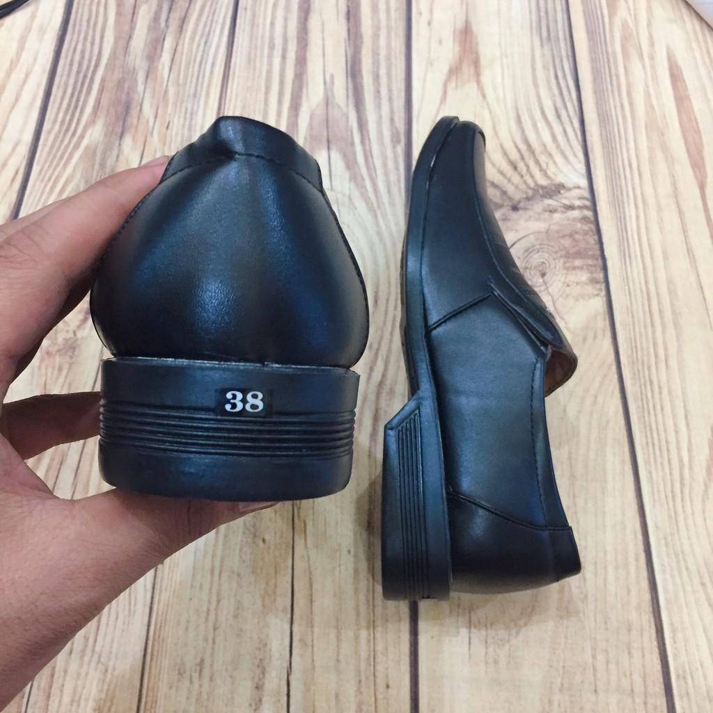 Giày lười giày mọi nam da lỳ kiểu dáng hàn quốc đai chữ tàu đen