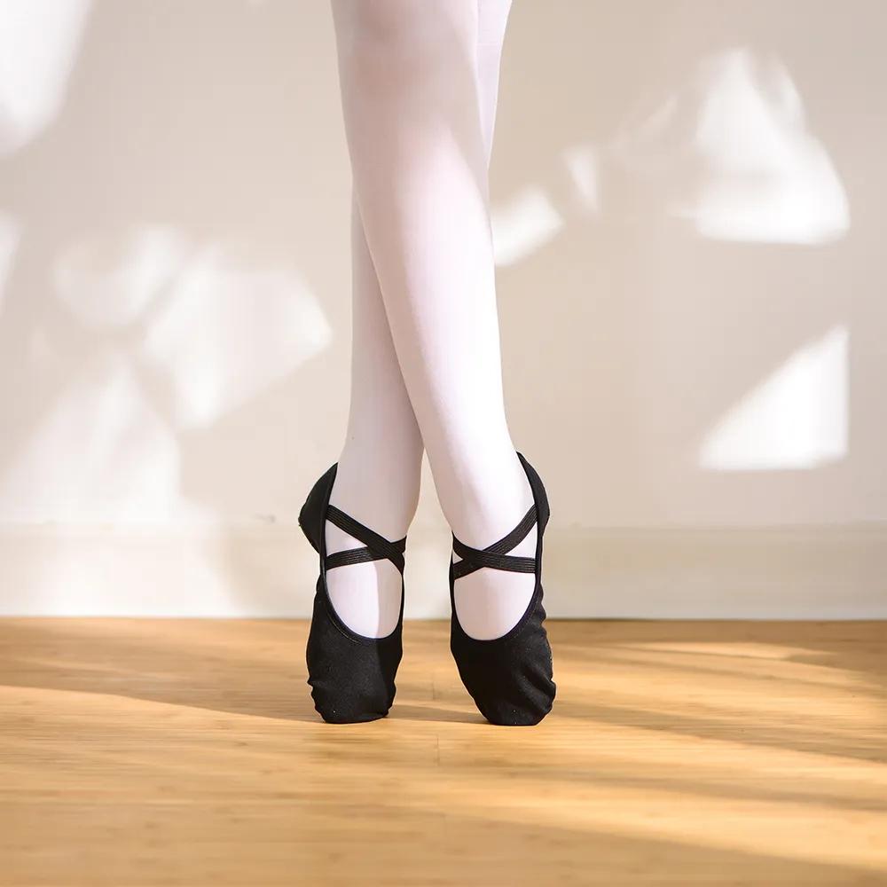 USHINE EU23-45 Chất Lượng Chuyên Nghiệp Hồng Dép Vải Đế Mềm Bụng Tập Yoga Tập Múa Ba Lê Giày Bé Gái Người Phụ Nữ Người Balo Color: Black Shoe Size: EU23 (15cm)