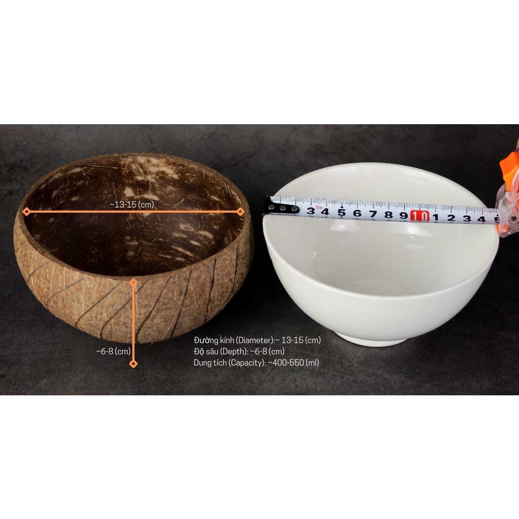 Combo 2 Tô + 2 Muỗng-Gáo Dừa Khắc Hoa Văn Ngẫu Nhiên - Cam