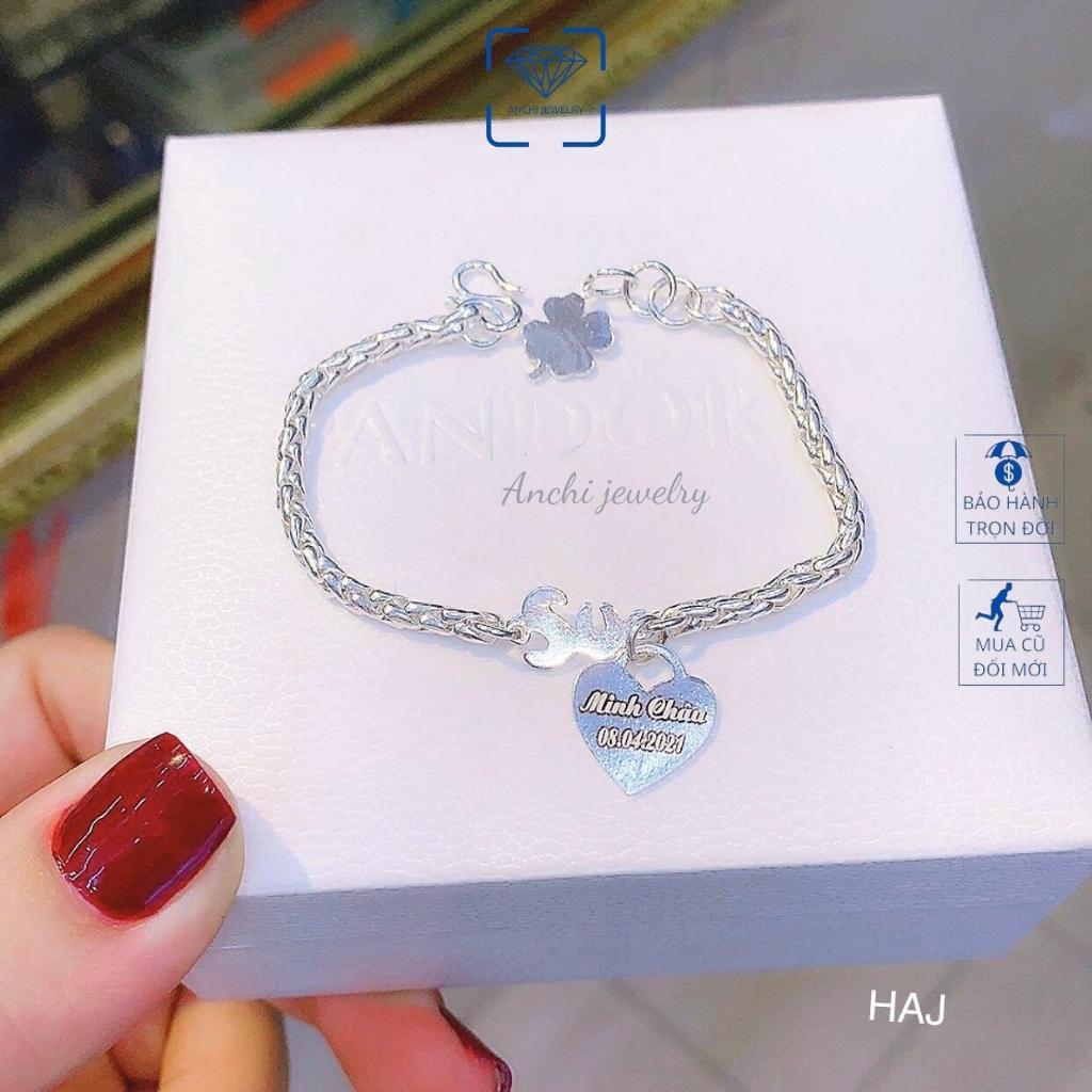 Vòng tay bạc cho bé, vòng tay trẻ em khắc tên bạc nguyên chất, Anchi jewelry