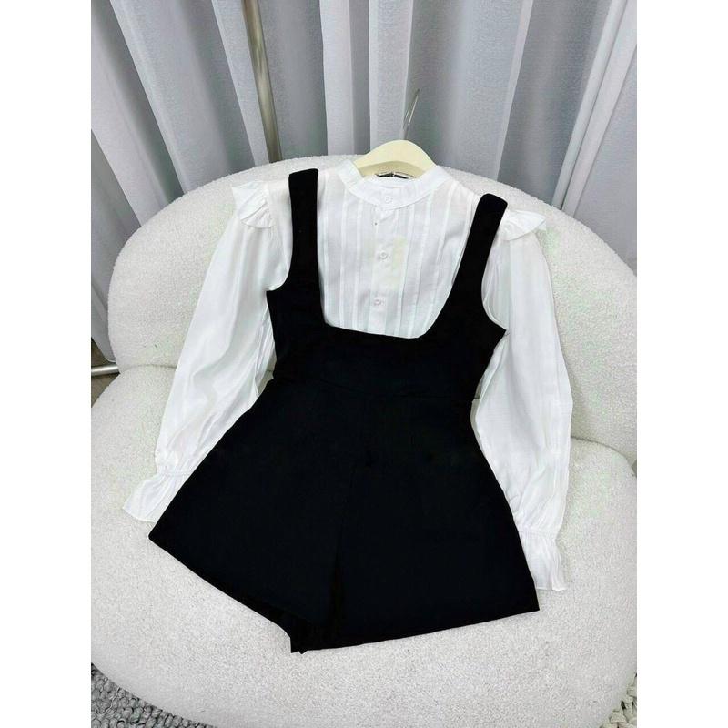 JUMPSUIT KÈM ÁO SƠMI DẬP LY CỔ TRỤ TAY BÈO SIÊU XINH