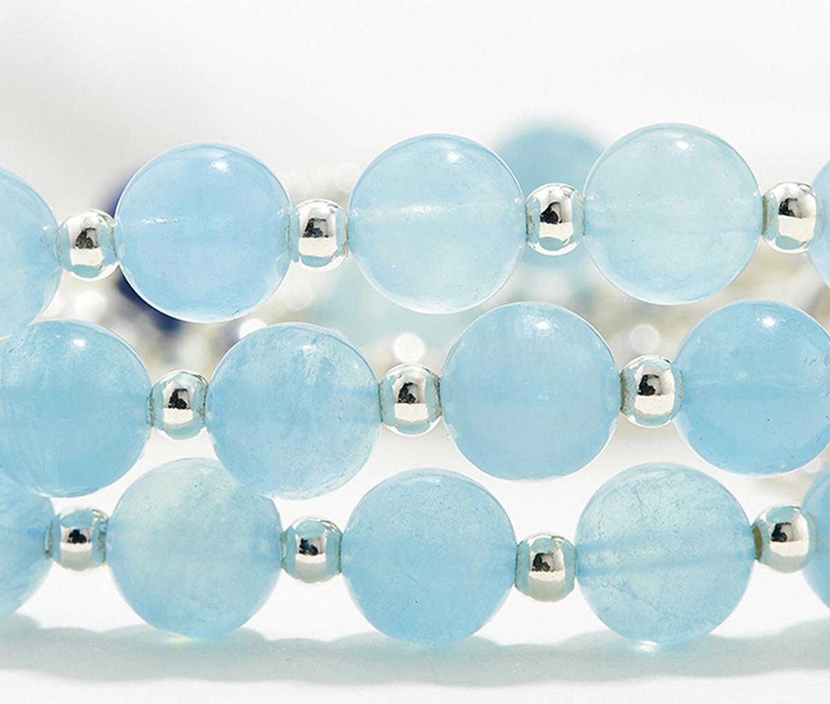 Vòng tay 3 line đá aqumarine charm bạc mệnh thủy, mộc - Ngọc Quý Gemstones