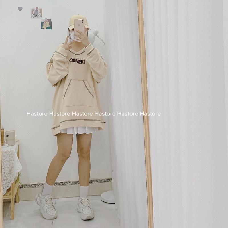 Áo sweater da cá dày dặn chữ DEMCO
