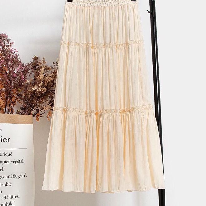 Chân váy tầng from dài from chuẩn dễ mix có nhiều màu chất liệu vải tằm xước có lót trong lưng thun