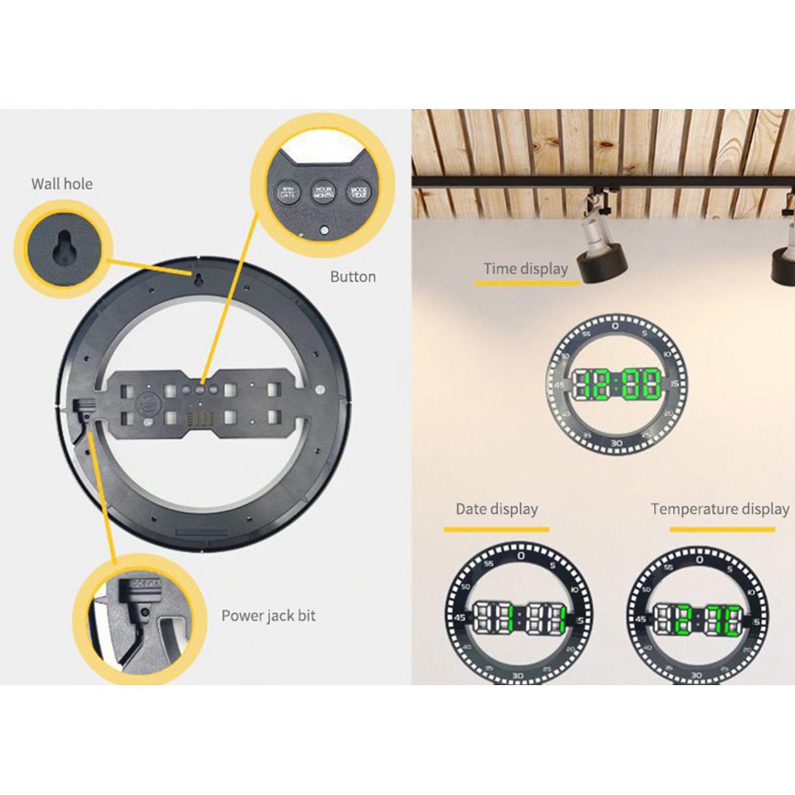 Loviver LED Digital Wall Clock Round Electronic Clock Home Office