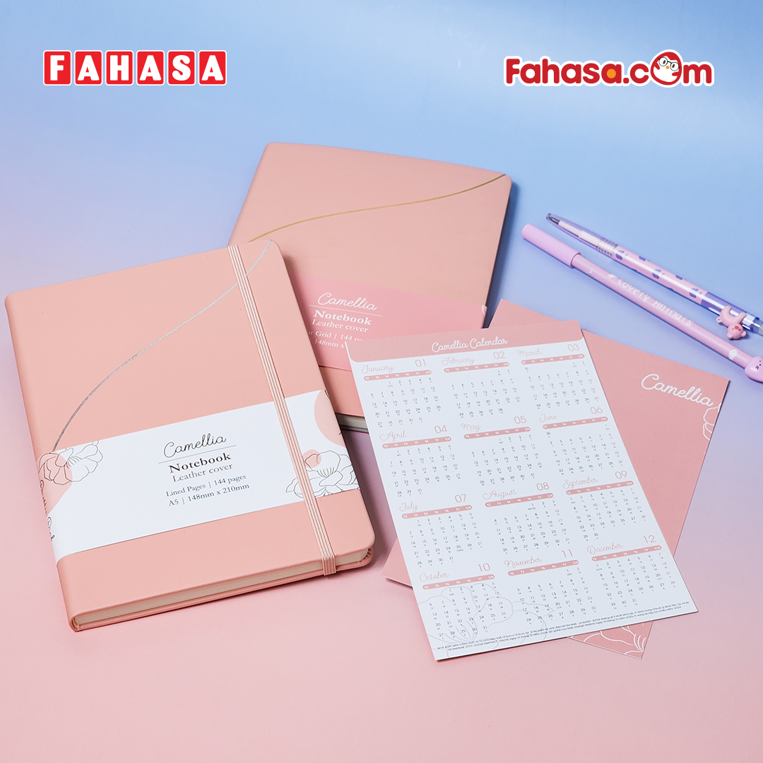 Sổ Da Bìa Cứng Camellia A6 - Kẻ Ngang - 120 Trang 100gsm - The Sun - Pretty Pink