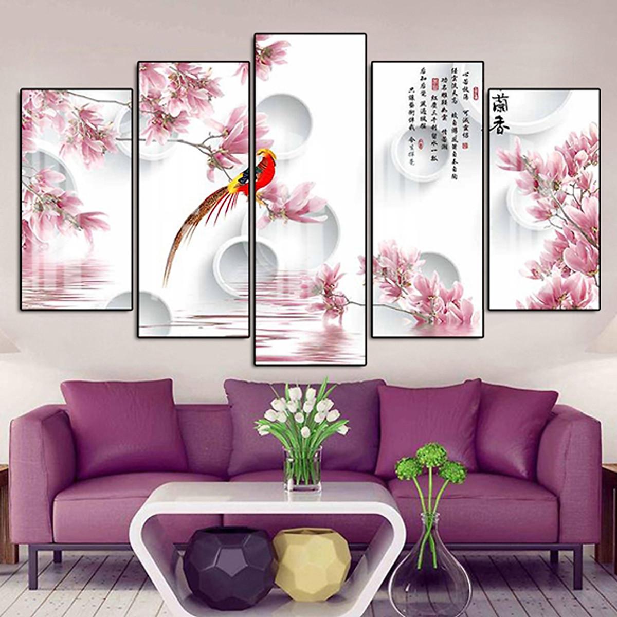 Tranh Tráng Gương Treo Tường Hiện Đại _ Tranh Bộ 5 Hoa Trang Sức 3D Siêu Đẹp