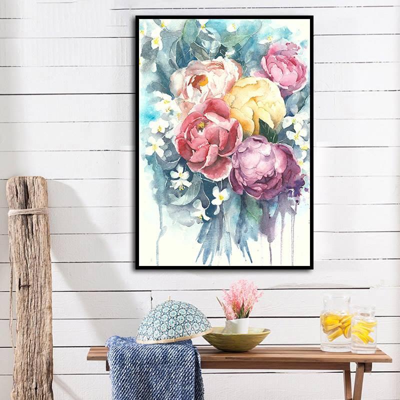 Tranh Canvas hoa hồng vẽ màu nước