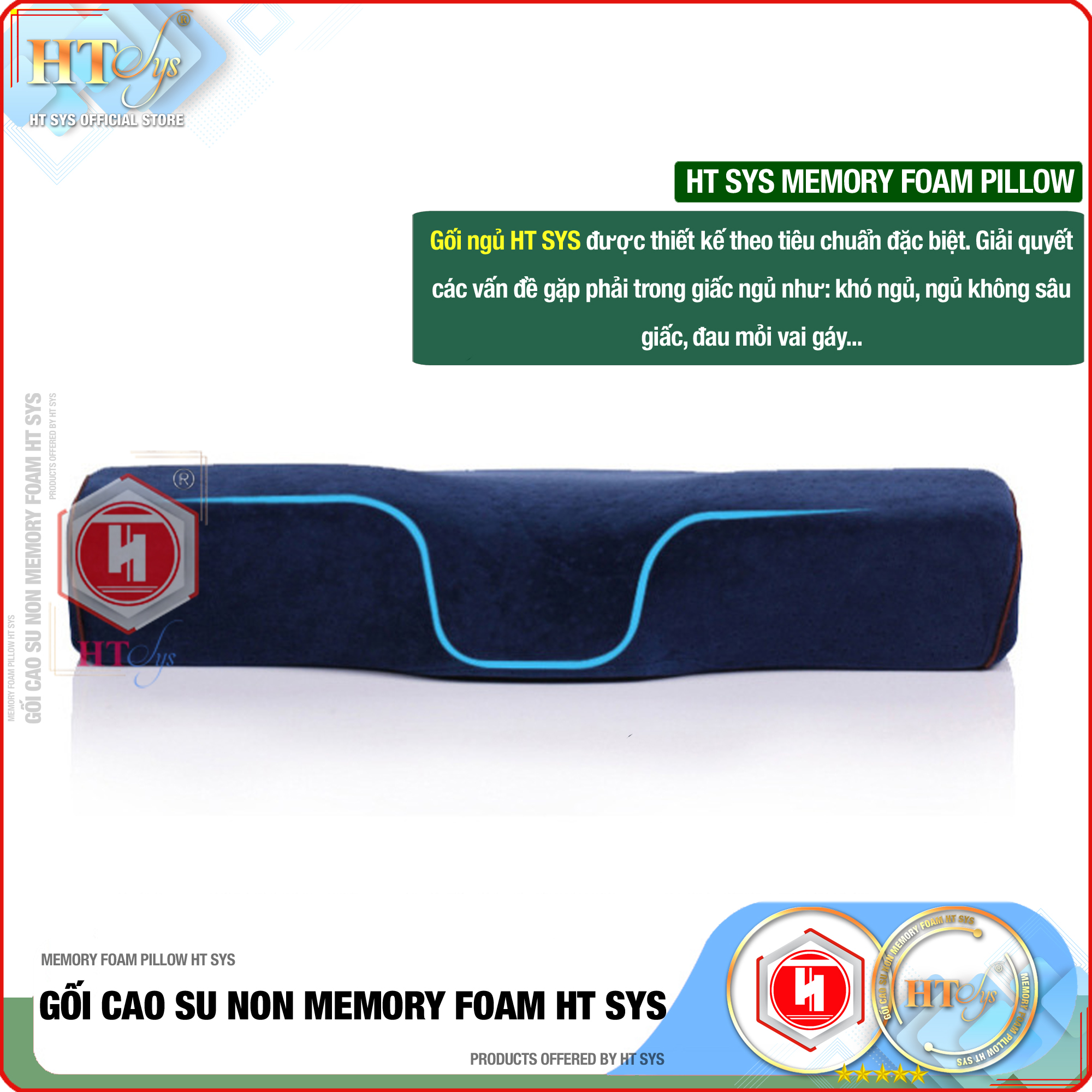 Gối cao su non Memory Foam Pillow công nghệ Nhật Bản - Giúp Ngủ Nhanh - Chống thoái hoá đốt sống cổ - HT SYS - [ Hàng Nhập Khẩu