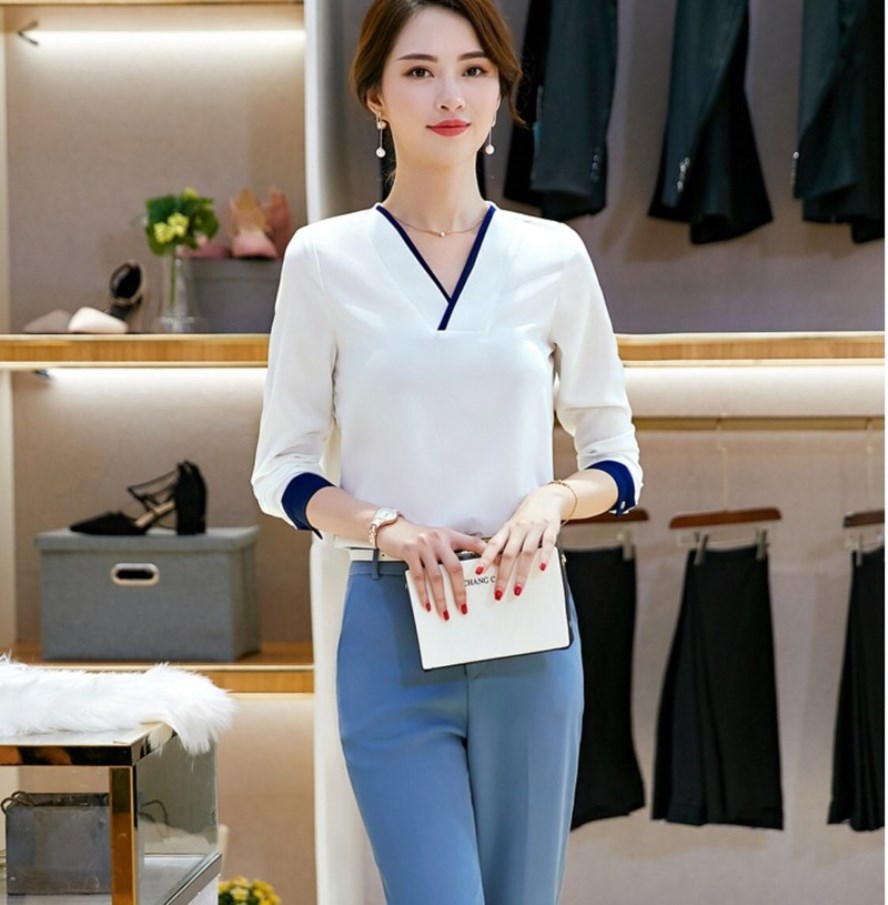 Áo sơ mi cổ v viền màu sang trọng BY6308