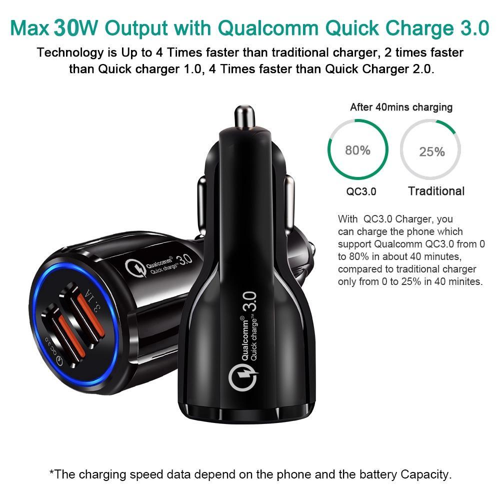 Tẩu sạc nhanh trên xe ô tô có 2 cổng USB QC 3.0 18W 3.1A cho điện thoại/máy tính bảng