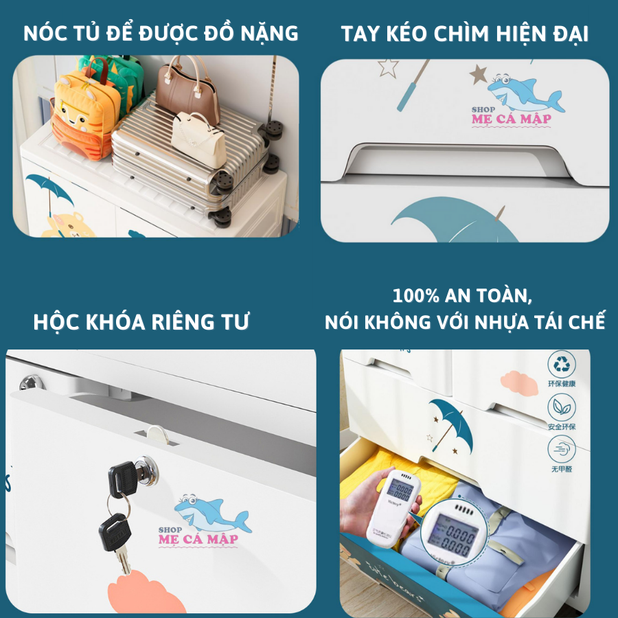 Tủ Nhựa Cho Bé PAKEY Có Ngăn Treo, Tủ Quần Áo Trẻ Em Nhiều Tầng Có Bánh Xe Tiện Lợi, Mới Nhất HX004