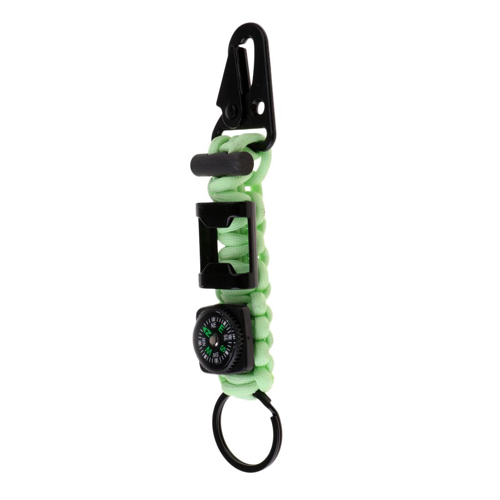 Outdoor Parachute Cord Lanyard W/ Compass Keychain Bottle Opener Flint Fire Starter