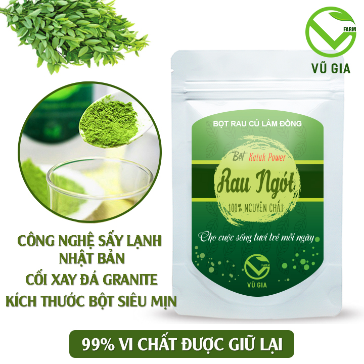 Bột Rau Ngót Sấy Lạnh Nguyên Chất Vũ Gia (50g/ túi) - Giảm nám da, giúp da sáng hơn, hỗ trợ giảm đường huyết và đái tháo đường, giảm cân nhanh chóng với bột rau ngót