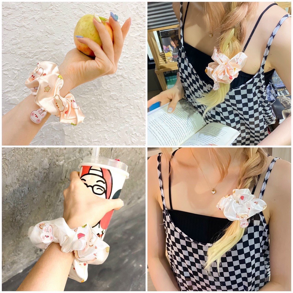 Dây Buộc Tóc Scrunchies lụa kèm charm siêu hot Hàn Quốc