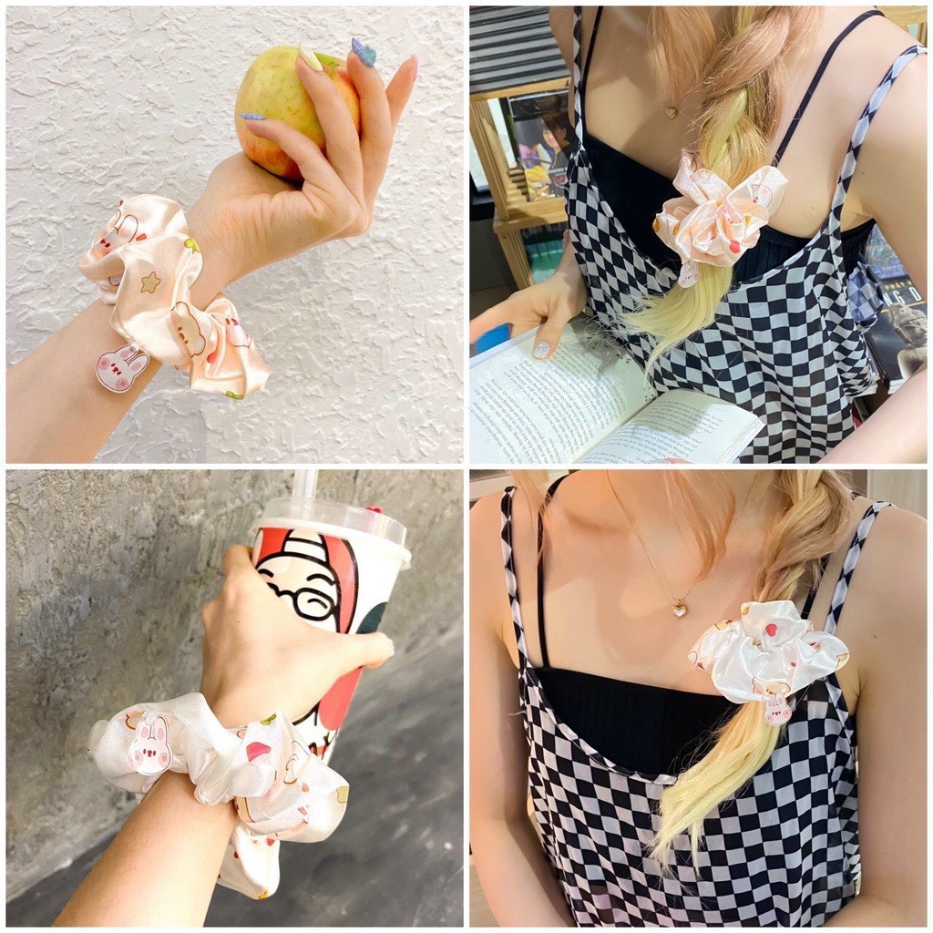 Dây Buộc Tóc Scrunchies lụa kèm charm siêu hot Hàn Quốc