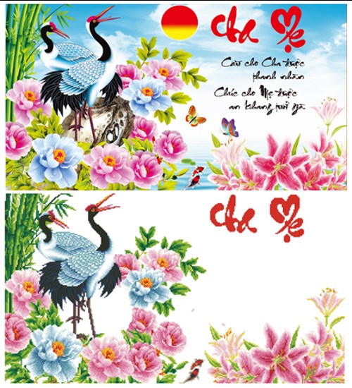 Tranh đính đá cha mẹ cánh cò VS068 - 100 x 60 cm - chưa đính