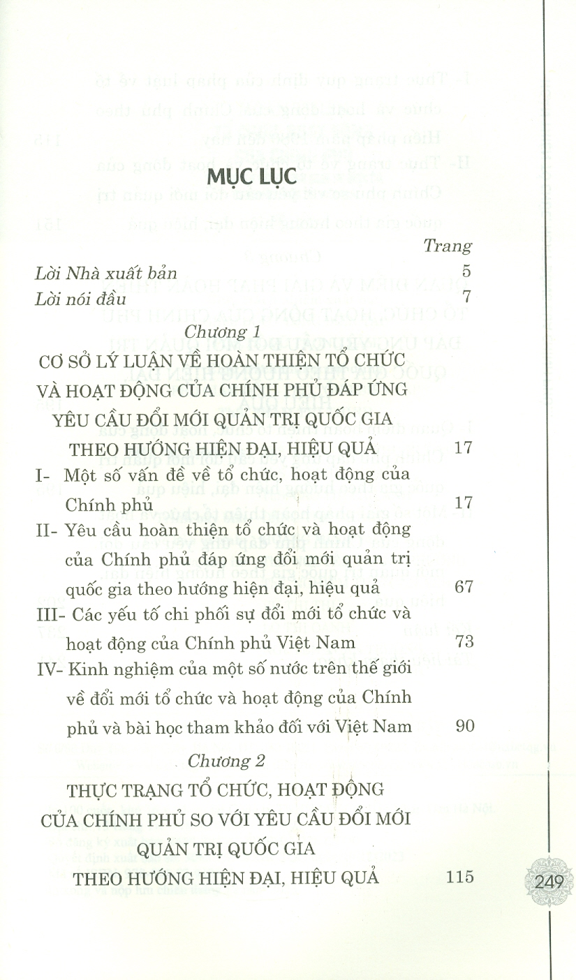 Hoàn Thiện Tổ Chức, Hoạt Động Của Chính Phủ Đáp Ứng Yêu Cầu Đổi Mới Quản Trị Quốc Gia Theo Hướng Hiện Đại, Hiệu Quả (Sách chuyên khảo)