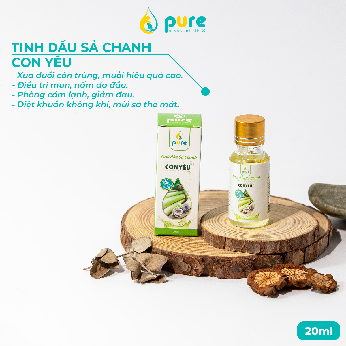 Tinh dầu sả chanh Con Yêu Xông Thơm Phòng, Khử Khuẩn, Bảo Vệ Sức Khỏe 20ml - Tinh dầu thiên nhiên, an toàn cho sức khỏe gia đình