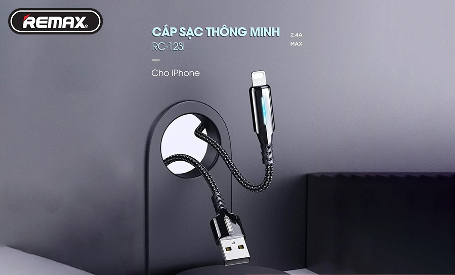 Cáp sạc bọc vải Remax RC-123i cho iPhone hỗ trợ sạc nhanh 2.4A - Hàng chính hãng