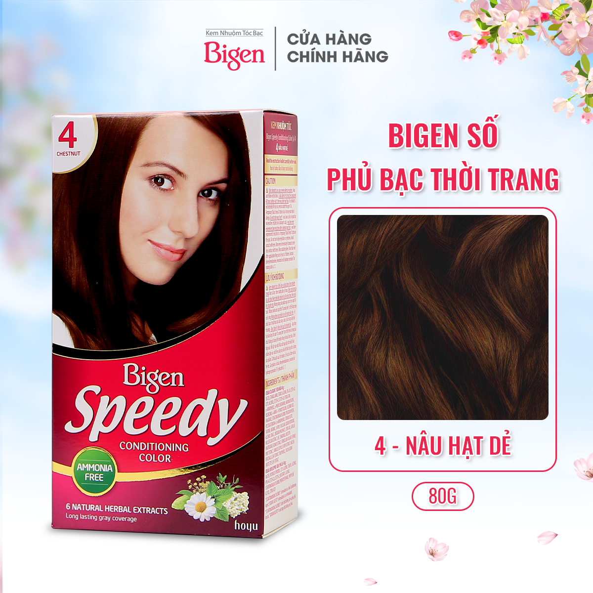 Thuốc Nhuộm Dưỡng Tóc Phủ Bạc Thảo Dược Bigen Speedy Thương Hiệu Nhật Bản 80Ml Dạng Kem - Bscc Số 4 - Nâu Hạt Dẻ