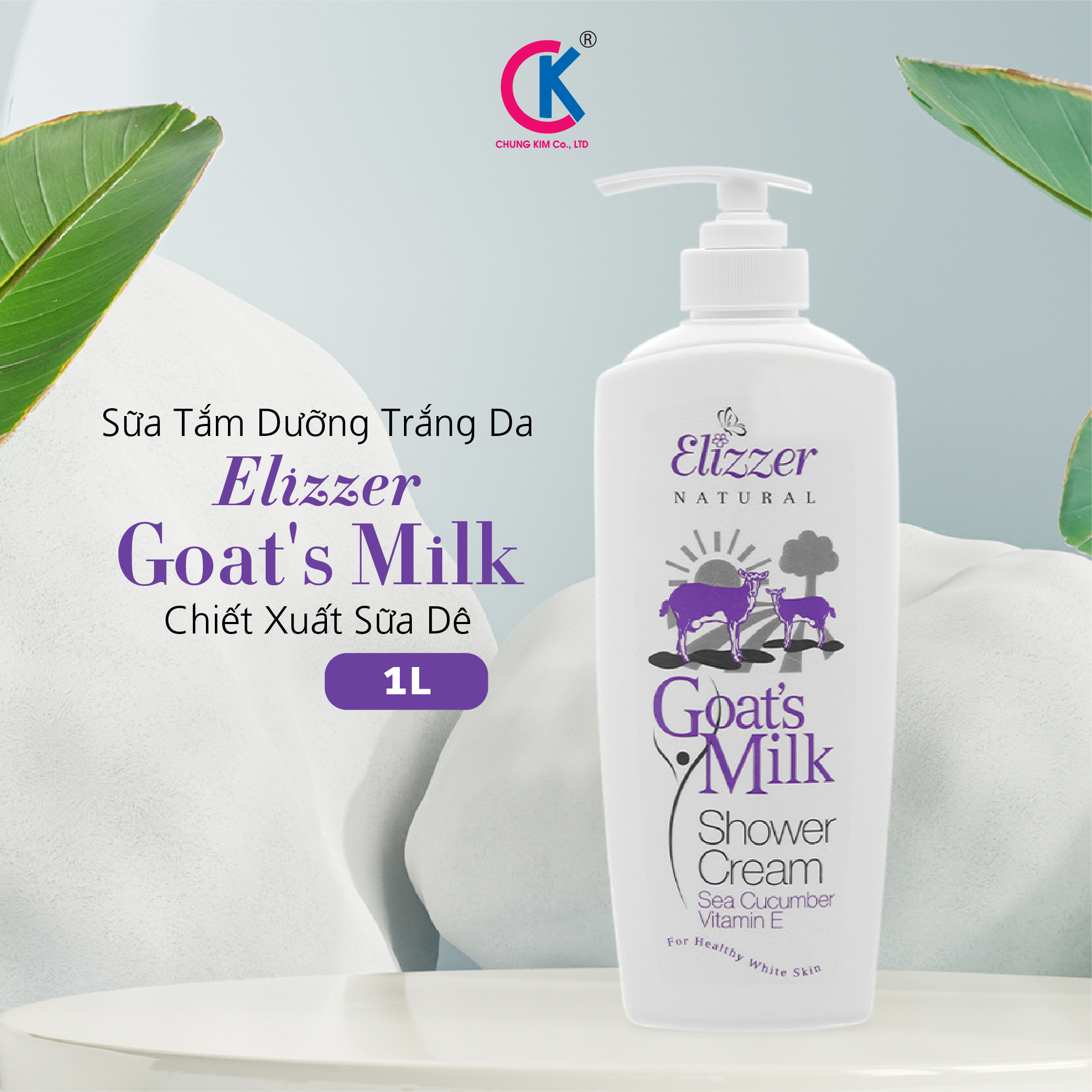 Sữa Tắm Dưỡng Trắng Da Elizzer Goat's Milk Chiết Xuất Sữa Dê 1L