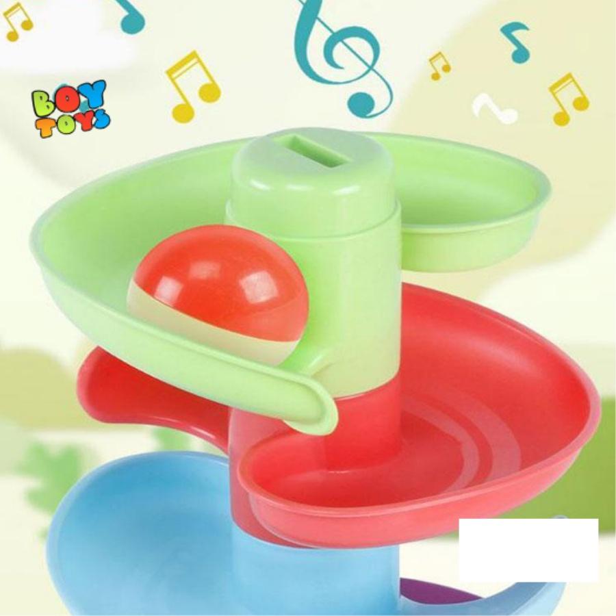 Đồ chơi vận động bóng rổ cầu trượt, cầu trượt thả bóng xoay vòng, tháp bóng lăn nhiều màu sắc thú vị cho bé