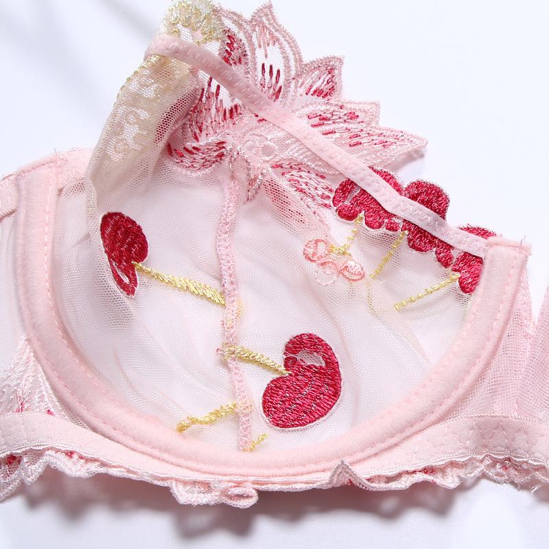 Quần Lót Nữ Hồng Áo Ngực Và Quần Lót Set Bộ Áo Ngực Bộ Quần Lót Kawaii Anh Đào Thêu Quần Lót Nữ Áo Ngực Đúc Thông Hơi Không