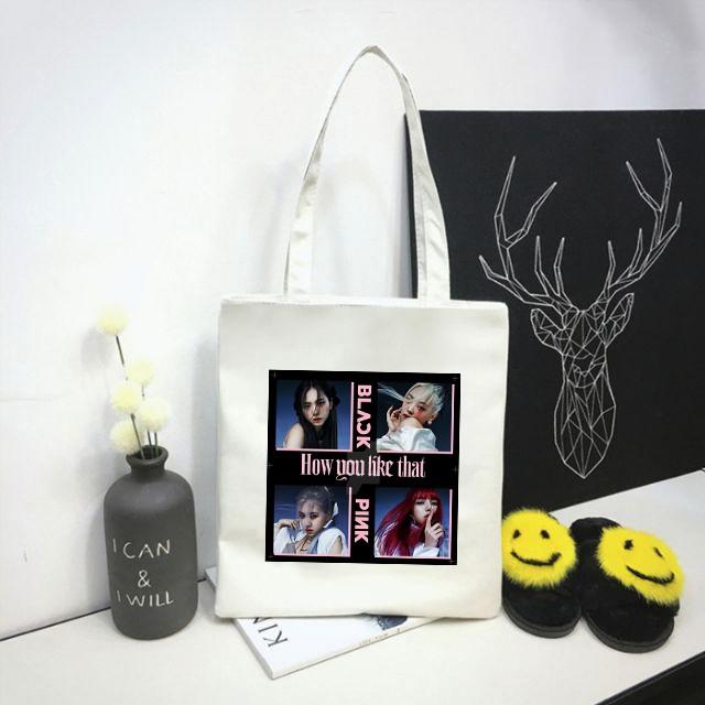 Túi Tote Vải Canvas Đeo Vai Đen Blackpink Kpop