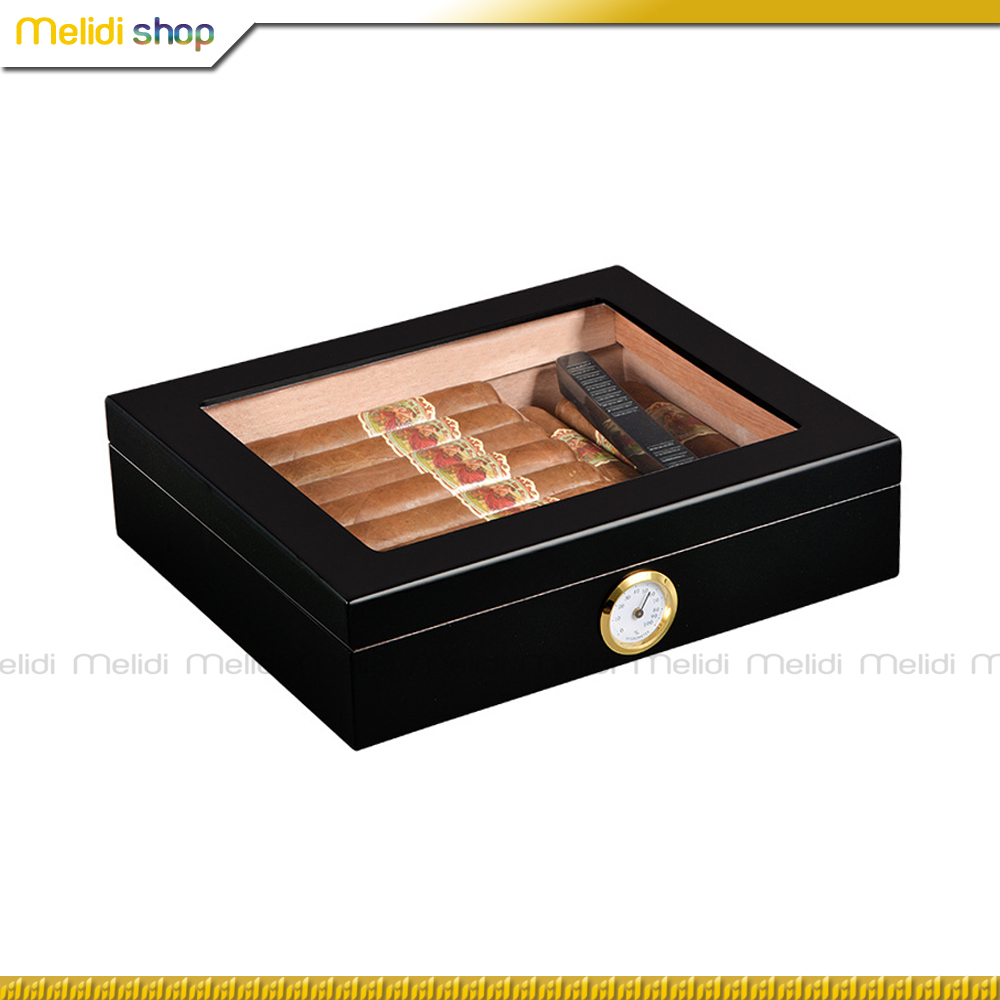 LUBINSKI SY2 - Hộp Cigar Gỗ Tuyết Tùng, Có Khay Giữ Ẩm Và Đồng Hồ Đo Ẩm,