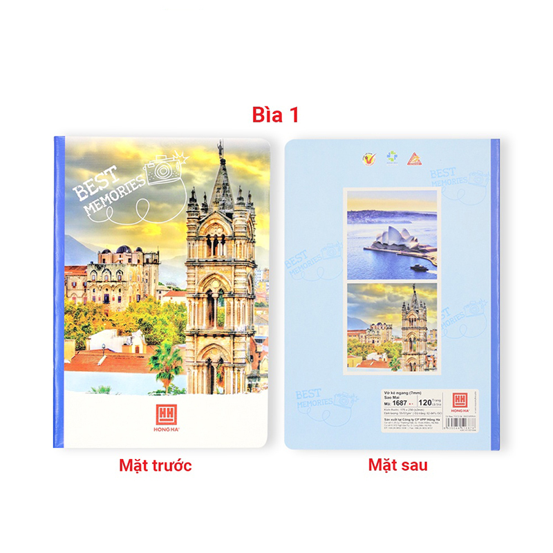 Vở kẻ ngang Hồng Hà 120 trang - Gáy ghim - Sao Mai Best memories 1687 định lượng 55-57gm2 độ sáng 82-84 ISO (Giao bìa ngẫu nhiên)