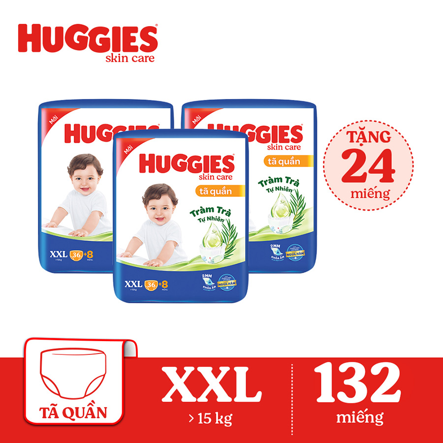 Combo 3 Tã/bỉm quần HUGGIES SKINCARE gói BIG JUMBO size XXL 36+8 miếng