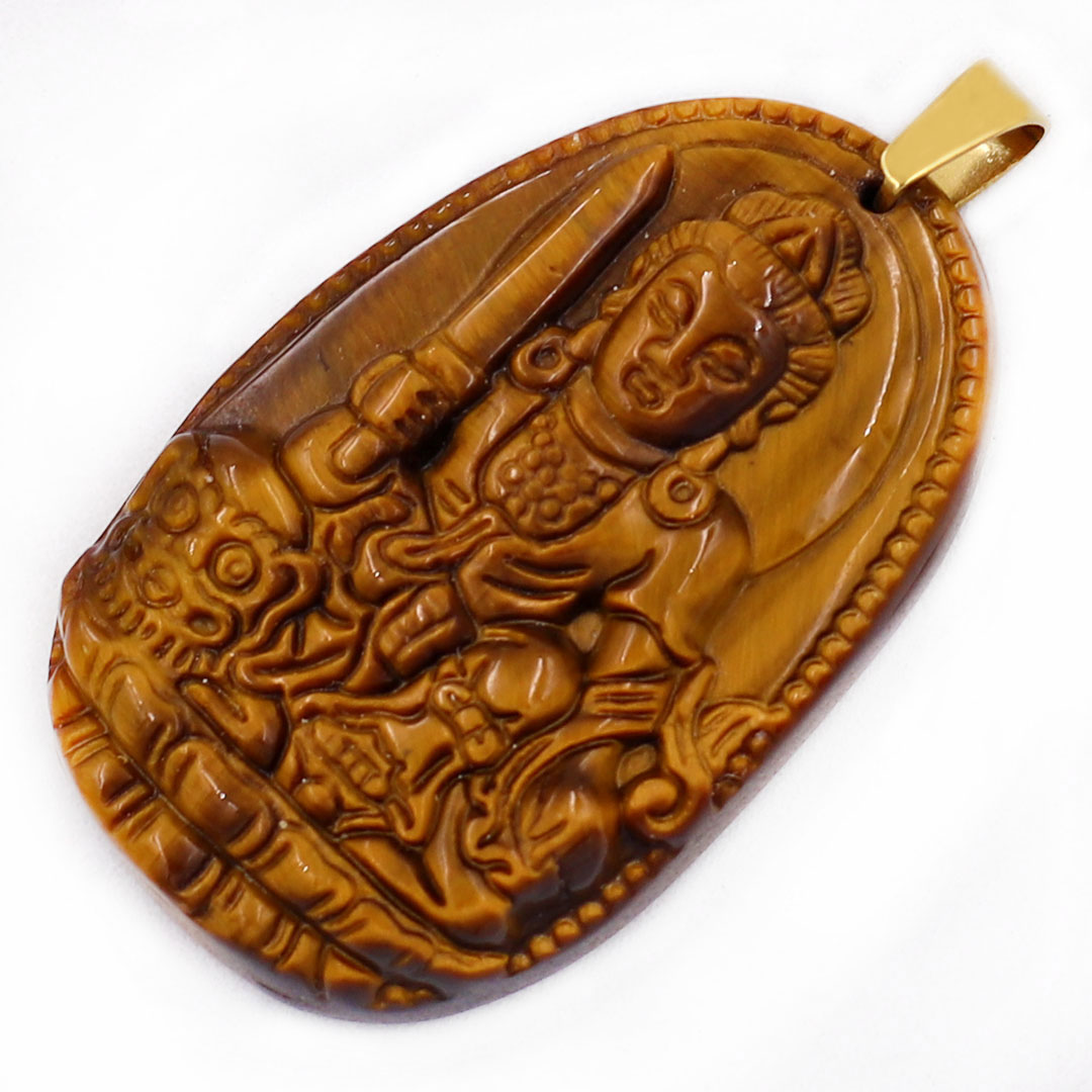 Mặt Phật Văn Thù Bồ Tát đá mắt hổ 3.8cm kèm hộp nhung