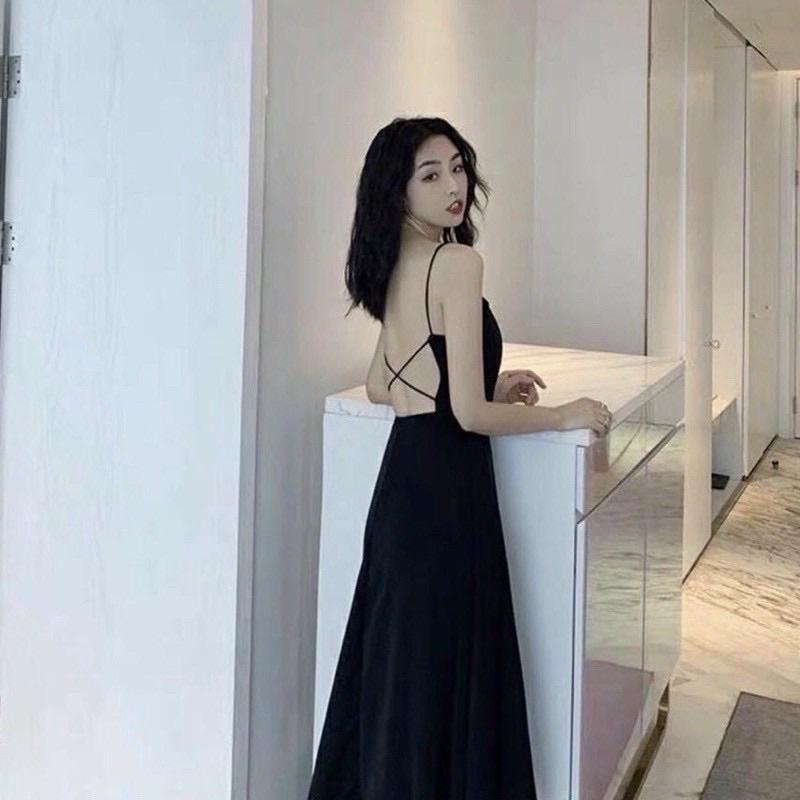 ĐẦM MAXI 2 DÂY ĐAN CHÉO LƯNG 2 MÀU