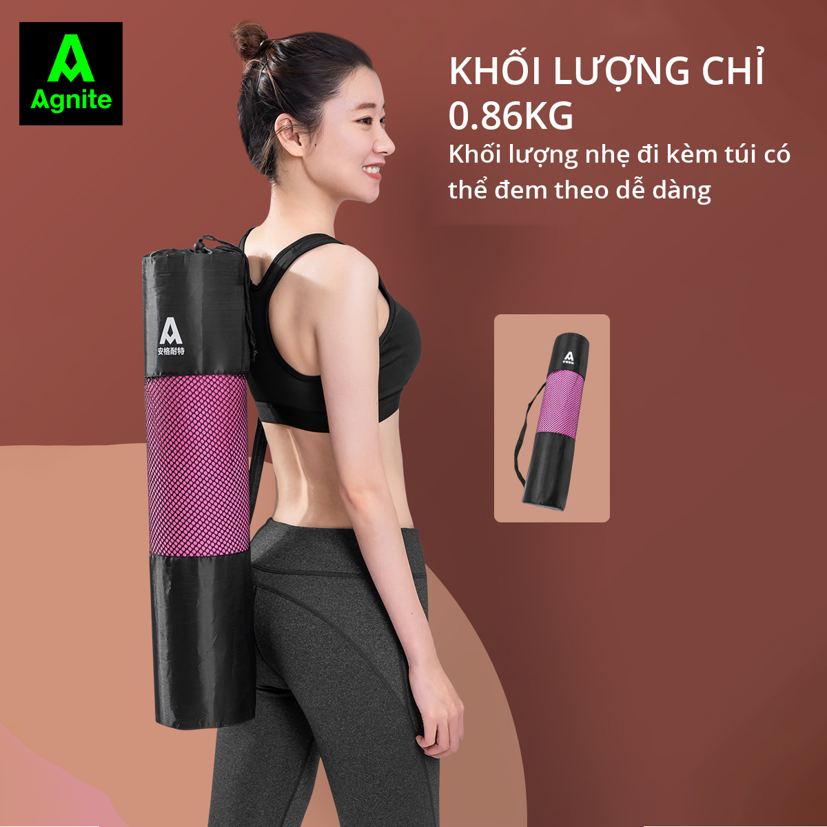 Thảm tập Yoga và GYM 2 lớp TPE dày 6mm cao cấp Agnite - Chống trơn trượt, khử ẩm mốc, độ bám tốt - Hàng chính hãng - Kèm dây buộc - F4177