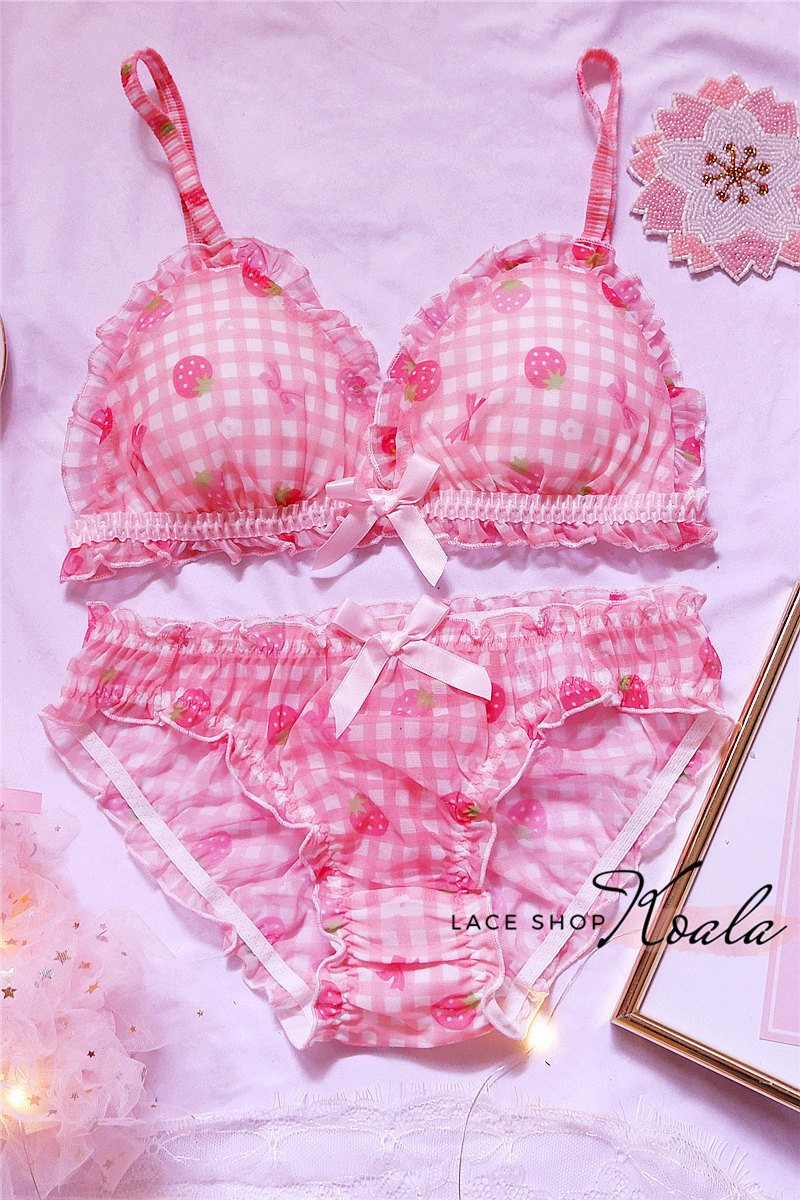 Nhật Bản Dễ Thương Áo Lót Quần Đùi Bộ Đồ Lót Lolita Bé Gái Kẻ Sọc Hồng Hoa Lưới Gợi Cảm Dâu In Áo & Quần Lót Áo Lót Nữ