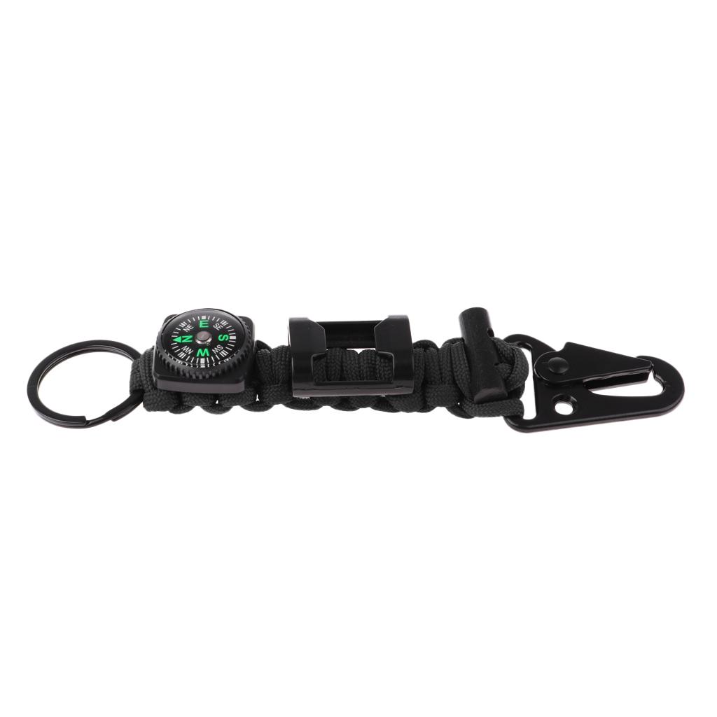 Outdoor Parachute Cord Lanyard W/ Compass Keychain Bottle Opener Flint Fire Starter