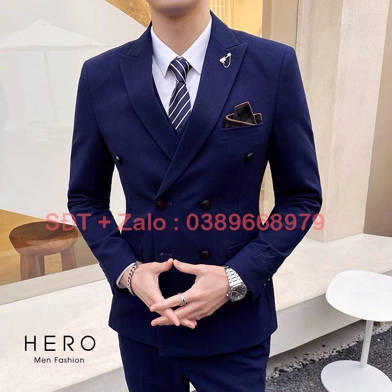 Bộ vest nam cao cấp Hàn Quốc màu xanh dương, Bộ Suit Nam Hàn Quốc Vải Sịn