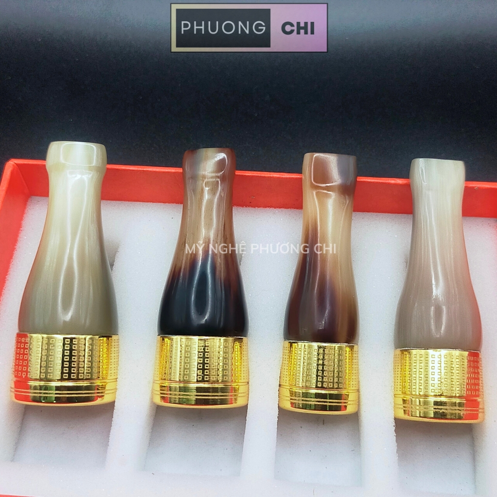 Bộ Tẩu Bắt Tóp Xì_Gà 4 Chiếc Bằng Sừng Đầu Đồng Cao Cấp - quà tặng ý nghĩa cho sức khỏe nam giới | Mỹ Nghệ Phương Chi