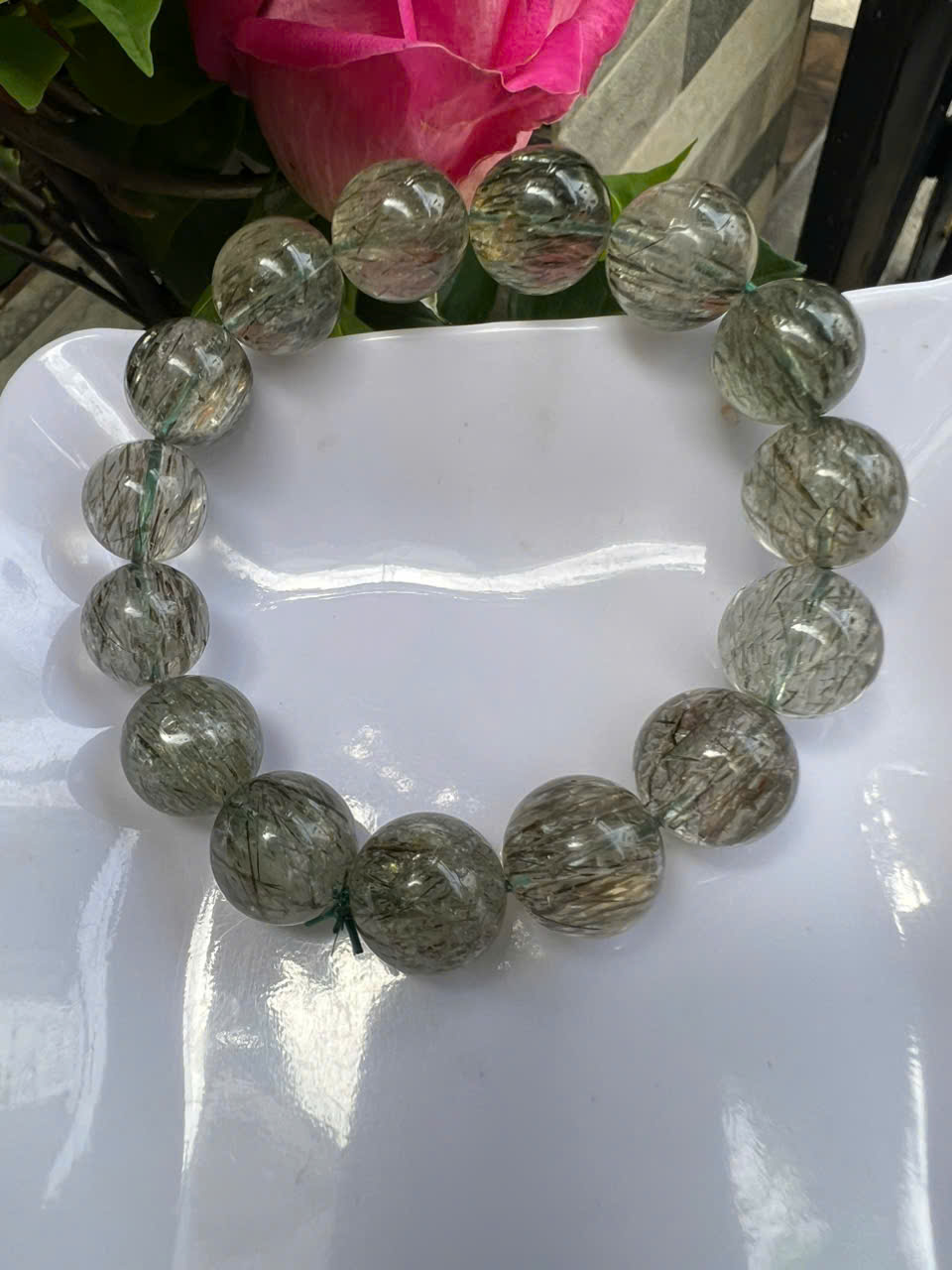 ️ Vòng Tay Chuỗi Nam Vip Size Hạt 14mm Đá Thạch Anh Tóc Xanh Tự Nhiên Trong Bóng Mượt Hợp Các Anh Nam mệnh Mộc Hỏa Thủy đeo đẹp may mắn tốt cho sức khỏe công việc hanh thông ạ