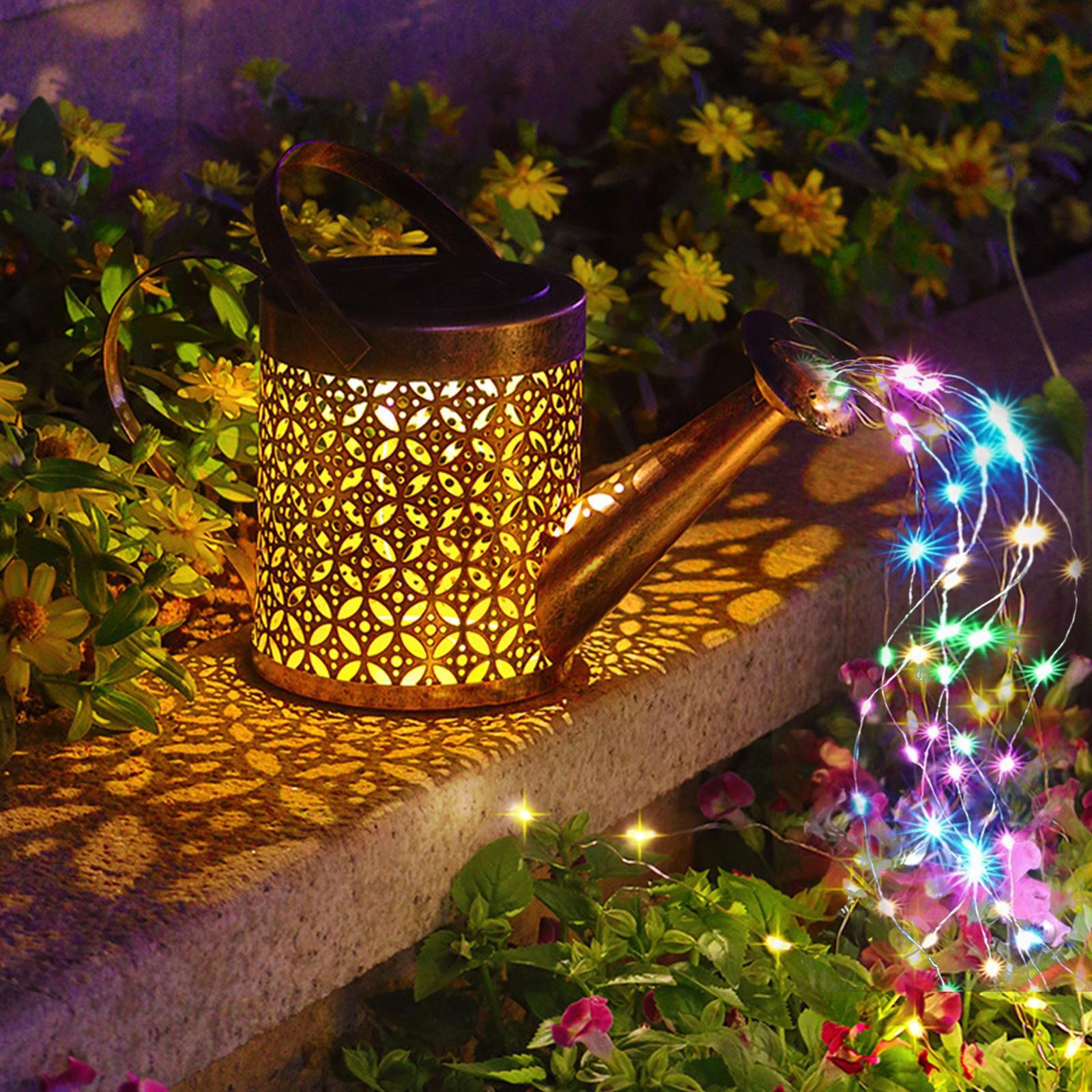 2x Outdoor Solar Watering Can with Lights for Patio Decoration
