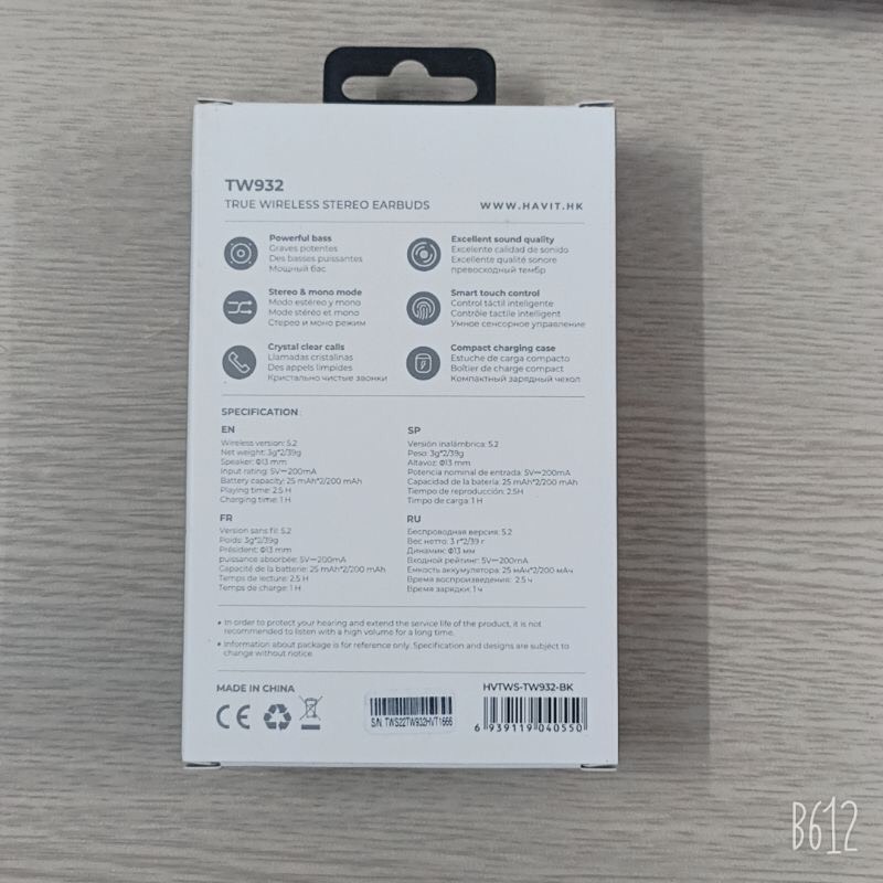 Tai Nghe Bluetooth Không Dây TWS HAVIT TW932 Bluetooth 5.2 - Âm Bass Tăng Cường, Driver 13mm - Hàng Chính Hãng