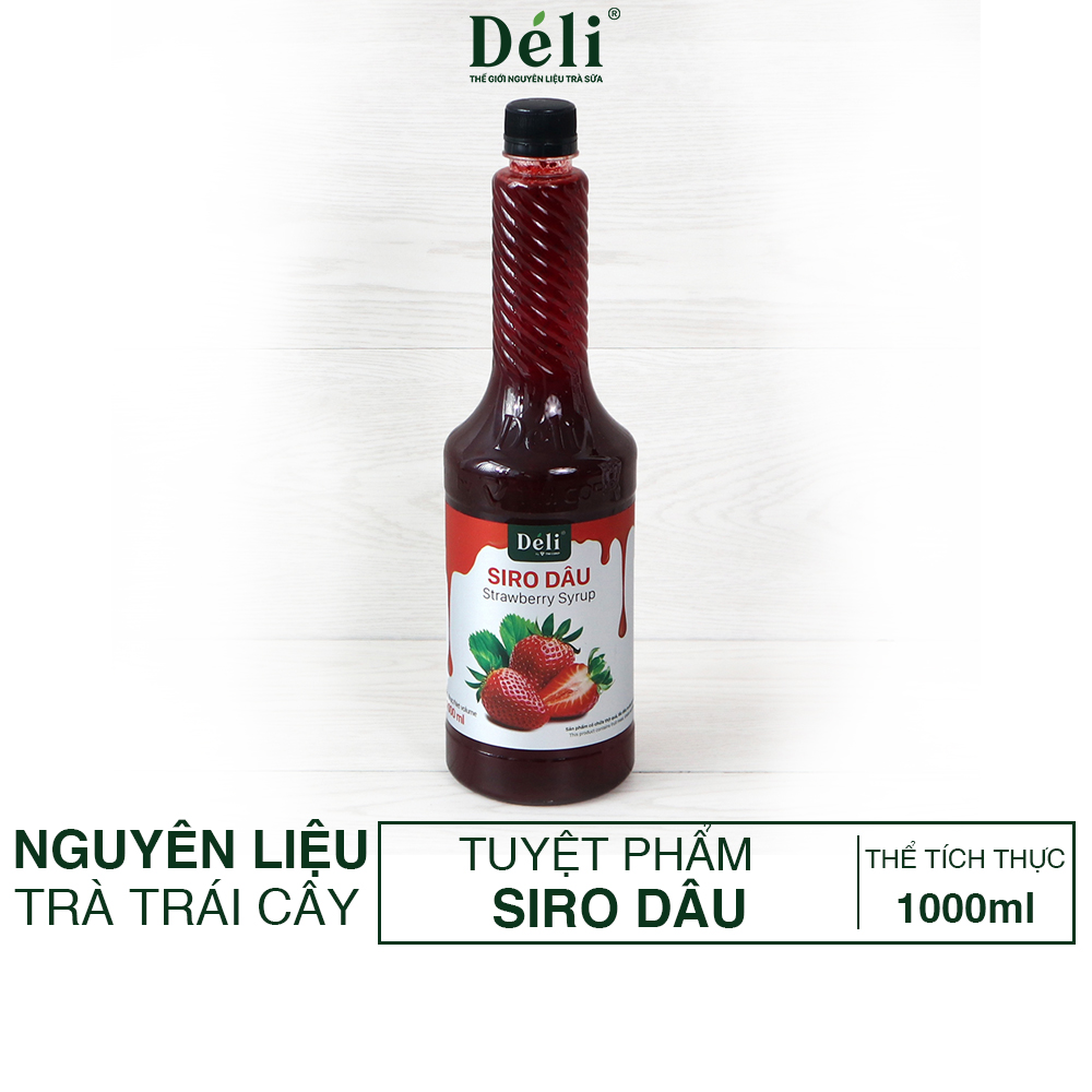 Siro dâu Déli chai 1lit, HSD: 12 tháng Nguyên liệu pha chế trà trái cây, soda,...