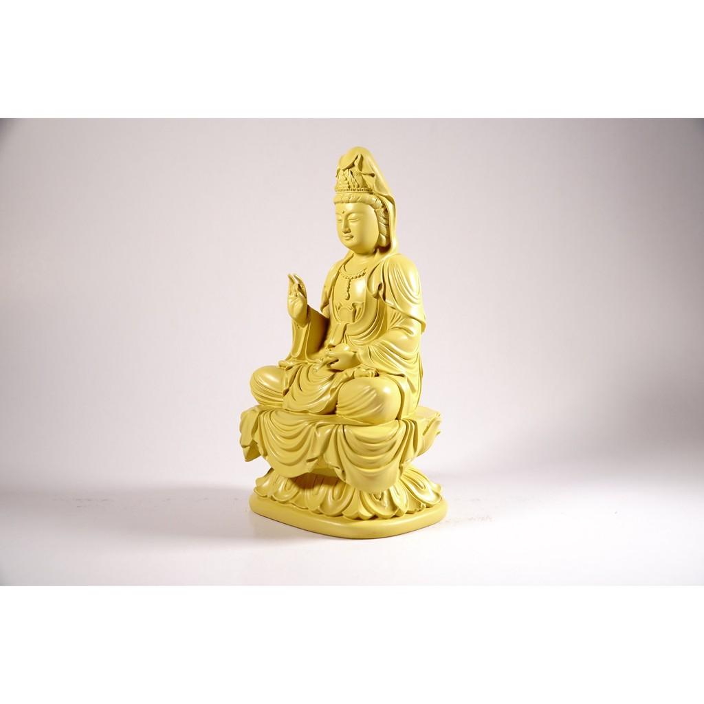 Tượng phật Bồ Tát Quan Âm ngồi đài sen nguyên khối vàng đất - Cao 19cm