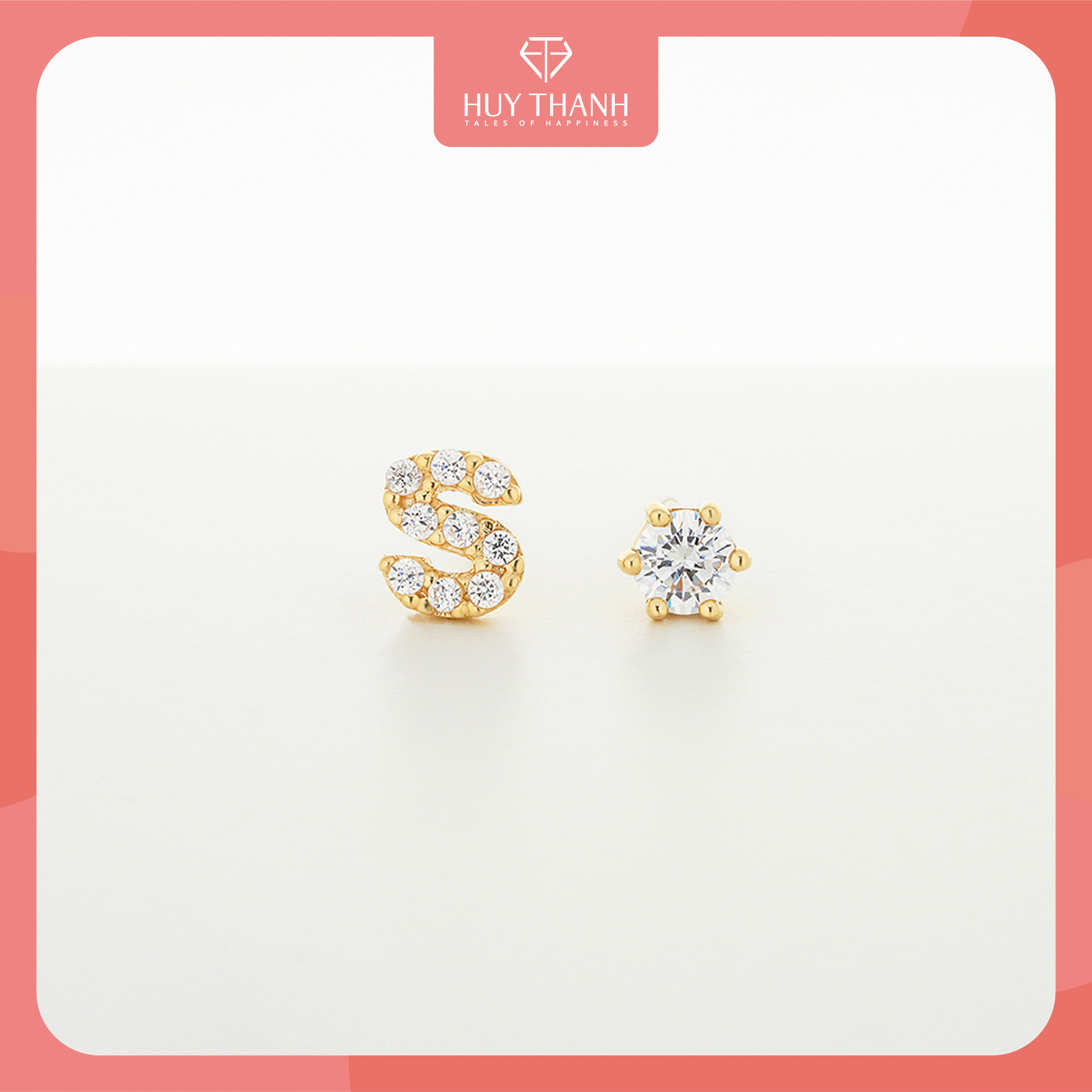 Bông Tai Vàng Vàng Hình Chữ S Thời Trang Gắn Đá CZ Cao Cấp Vàng Tây 14K BTAM115 Huy Thanh Jewelry