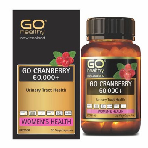 Viên uống viêm đường tiết niệu nhập khẩu chính hãng New Zealand GO CRANBERRY 60000+ hỗ trợ điều trị viêm đường tiết niệu, viêm phụ khoa, giảm tiểu buốt, tiểu dắt, tiểu đêm, khó đi tiểu