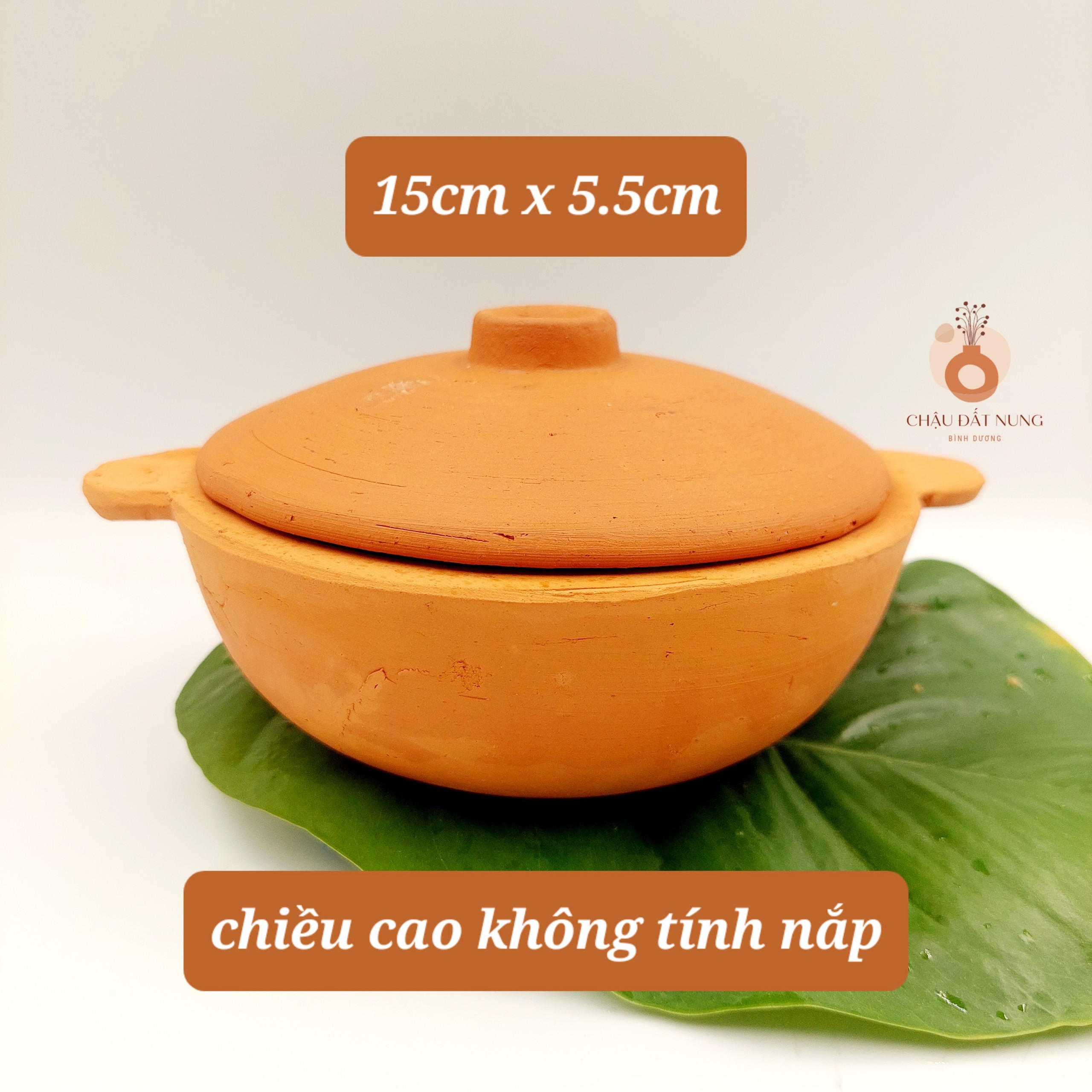 Chảo đất (nung) có quai bao gồm 2 kích thước 13cm và 15cm