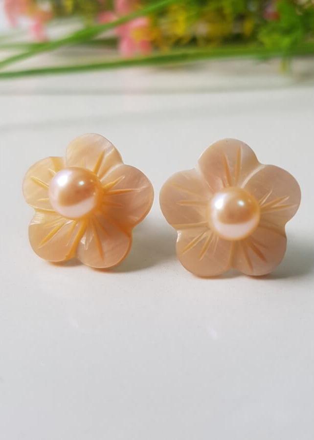 Bông Khuyên Tai Ngọc Trai Kiểu Nụ Hoa đào - Trang Sức Cô Tấm - Peach Pearl(6ly) - CTJ6906